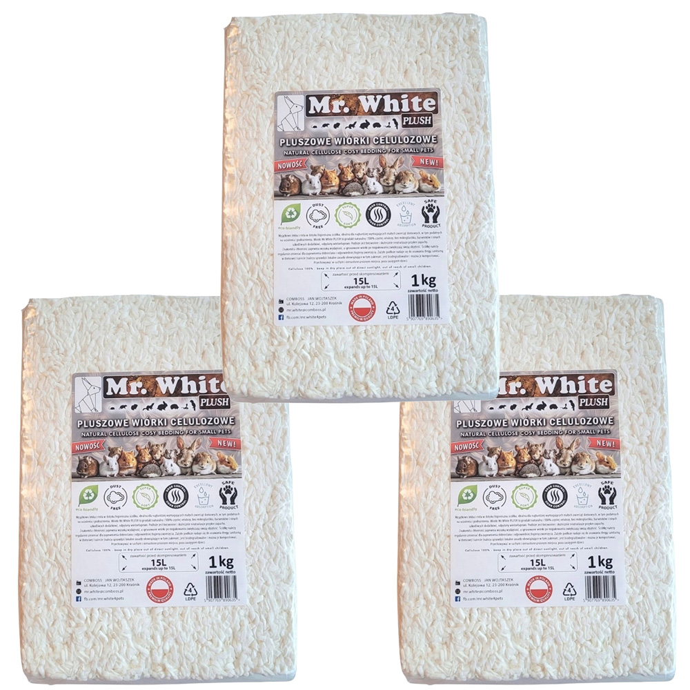 Mr. White Pluszowe wiórki celulozowe PLUSH ZESTAW 3 x 1kg ściółka dla gryzoni